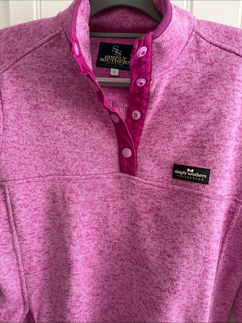 Simply Southern Heathered Pink Snap Pullover